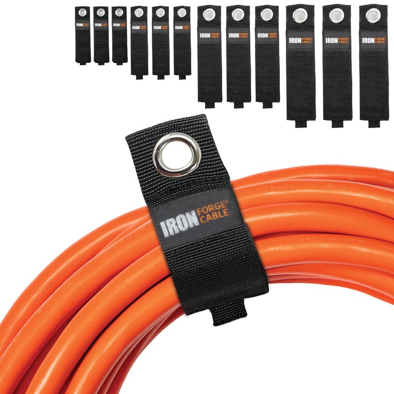 Iron Forge Cable Extension Cord Wrap Organizer, 12 Piece Multi-Pack - 3 Pieces of Small, Medium, Large, and XL Hook and Loop Hanger Wraps Up to 50 lbs - Image 1